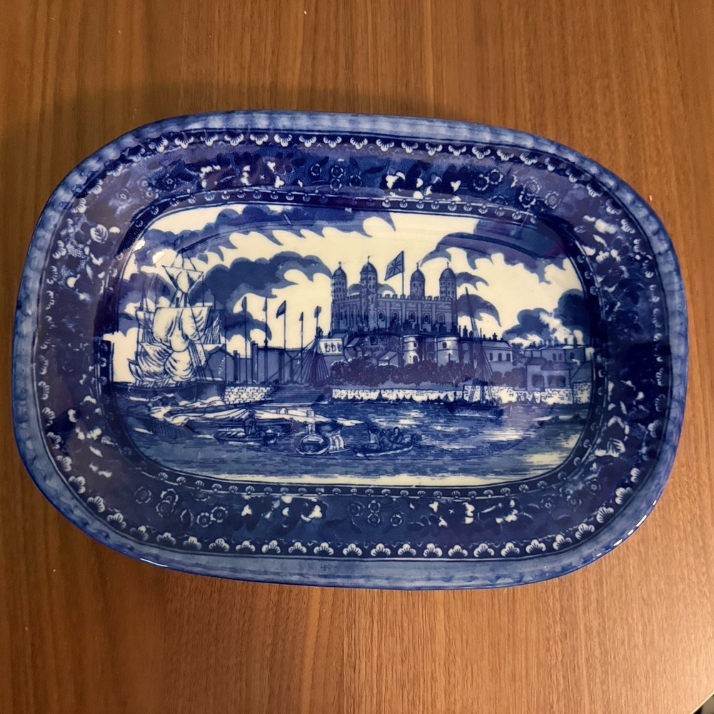 Burgess Leigh Victorian Flow Blue Ironstone Platter Tower of London Ships Thames